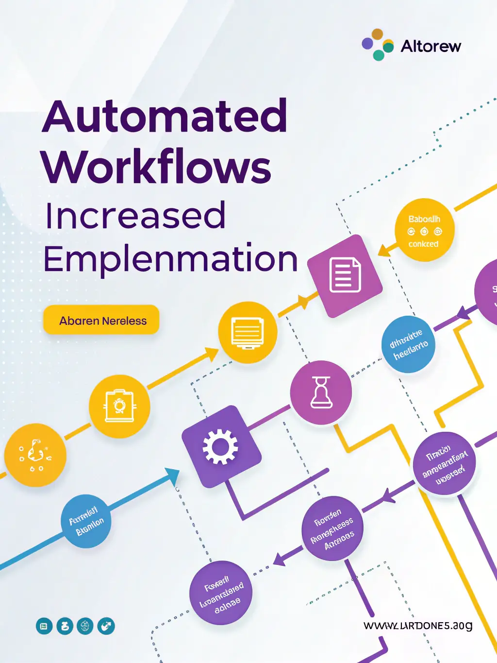 A digital illustration depicting a streamlined workflow process with interconnected nodes representing different tasks being automated, set against a modern office backdrop.